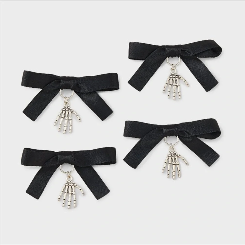 Halloween Black bow with skeleton hands hair clip New